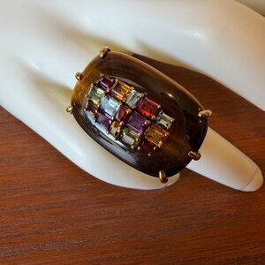 RARITIES Carol Brodie Multi-Gemstone & Tiger’s Eye Statement Ring - 6